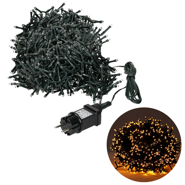Cheqo® Kerstboomverlichting - Micro Clusterverlichting - Kerstlampjes - Led Verlichting - Kerstverlichting voor Binnen en Buiten - 800 LED - 16 Meter - 8 Lichtfuncties + Geheugen - Extra Warm Wit Clusterverlichting
