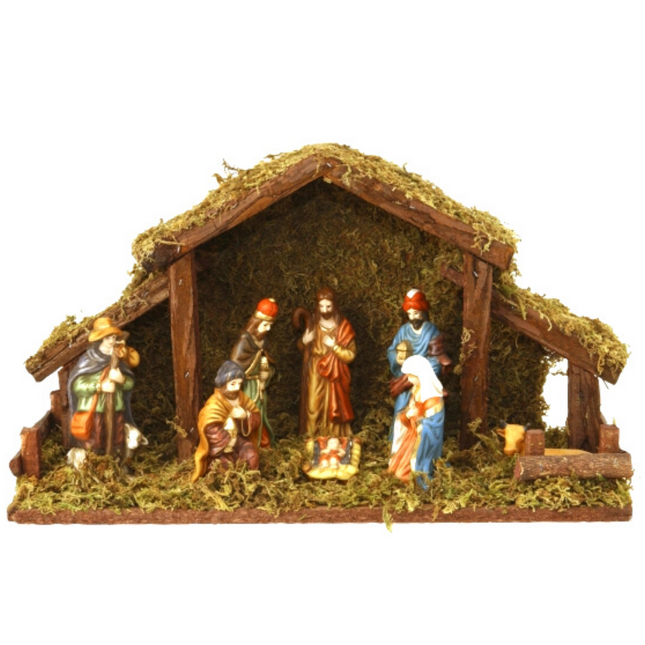 Cheqo® Kerststal met 8 Figuren - Kersttafereel - Kerstdorp - 39 x 14 x H22.5cm Kerststal