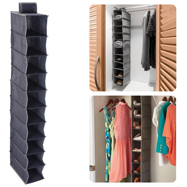 Cheqo® Kledingkast Organiser - Hangend Opbergysteem - Hangende Kledingkast - Schoenenzak - Organizer - Schoenenkast Hangend - Opberger - Hang Organizer - 30x15x120cm - 10 Compartimenten Schoenopbergers