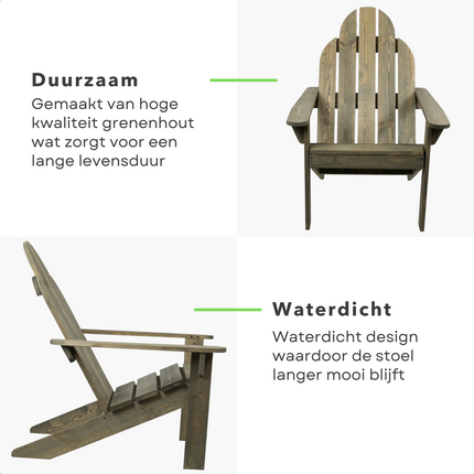 Cheqo® Loungestoel - Tuinstoel - Hout - Grey Wash - Pinewood - 88 x 69 x H92 cm - Stoel voor Tuin & Balkon - Ligstoel - Tuin Stoel - Lange Levensduur Tuinstoel