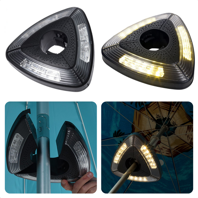 Cheqo® Parasolverlichting - Parasol Lamp - Parasol Verlichting - 15 LED's - 19cm - 38-48mm - Op Batterijen - Moderne Zwart Parasolverlichting