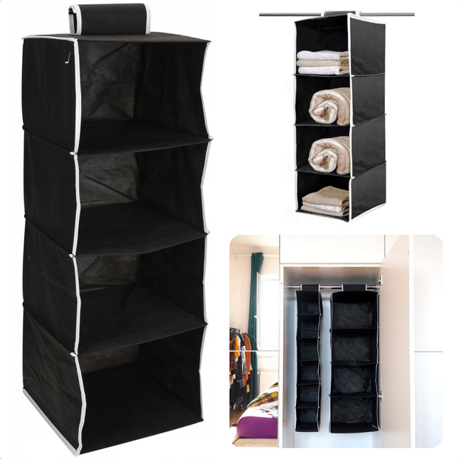 Cheqo® Kledingkast Organiser - Hangend Opbergysteem - Hangende Kledingkast - Schoenenzak - Organizer - Schoenenkast Hangend - Opberger - Hang Organizer - 4 Vakken - 30x30x84 cm Schoenopbergers