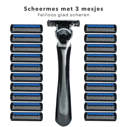 Cheqo® Scheermesjes voor Heren - Houder + 21 Mesjes - Scheermes - 3 Blades - Easy Grip Handvat - Roestvrijstaal - Voor Een Zachte Gladde Huid Scheermesjes