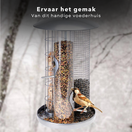 Cheqo® XL Vogelvoederhuis - Vogelhuis - Nestkast - Voederstation - Vogelhuisje - 37cm Hoog - Metaal - Ophangbaar Vogelvoederhuis