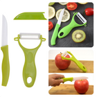 Cheqo® Keramische Schilmessen Set - Dunschiller - Schilmes Set - Schilmesje - Aardappelmes - 17cm + Dunschiller - Groen Schilmes