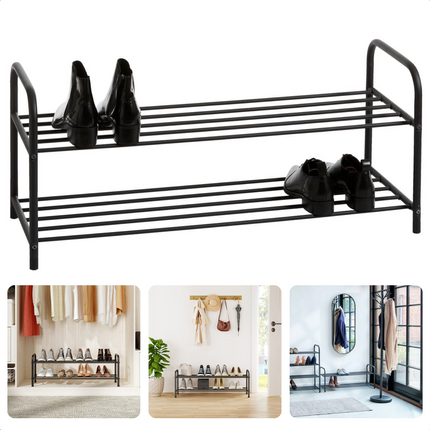 Cheqo® Schoenenrek - Metaal - 2 Laags - 91cm - Schoenenkast - Opbergrek Schoenen - Zwart Schoenenrek