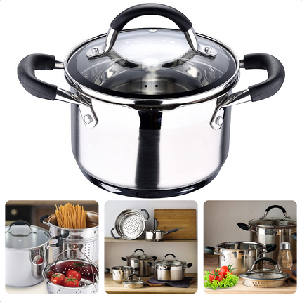 Cheqo® Kookpan met Deksel - Alle Warmtebronnen - Ook voor Inductie - Ø16 cm - 1.8L Kookpan