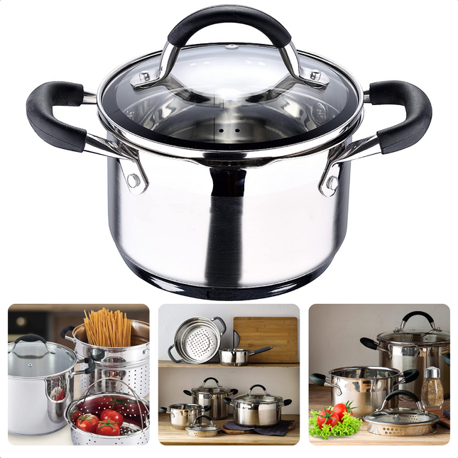 Cheqo® Kookpan met Deksel - Alle Warmtebronnen - Ook voor Inductie - Ø16 cm - 1.8L Kookpan