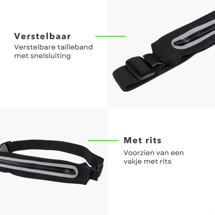 Cheqo® Verstelbare Sportriem met Rits - Running Belt - Running Bag - Heuptasje - Hardloop Heuptas - Hardloopriem - 100 cm Elastisch & Comfortabel - 100% Nylon - Ideaal voor Hardlopen, Wandelen & Fietsen Running belts
