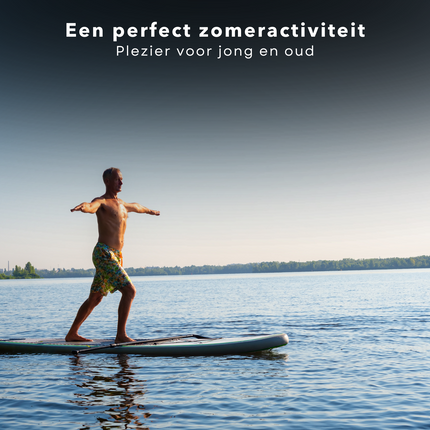 Cheqo® Complete SUP-Set - Opblaasbaar SUP Board - Stand Up Paddle Board - Ideaal voor Beginnende & Gevorderde Peddelsurfers - EVA Anti-Slip Bekleding - 150kg Max Belasting - Verstelbare Peddel - Met Handpomp & Reparatiekit SUP Board