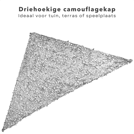 Cheqo® Schaduwdoek Camouflage - Camouflagenet - Camouflage Net - Buitennet - Driehoek 360x360x360cm - Lichtgrijs - 210D Polyester - 3x 3.50m Touw - Met Afsluitbare Draagzak Schaduwdoek