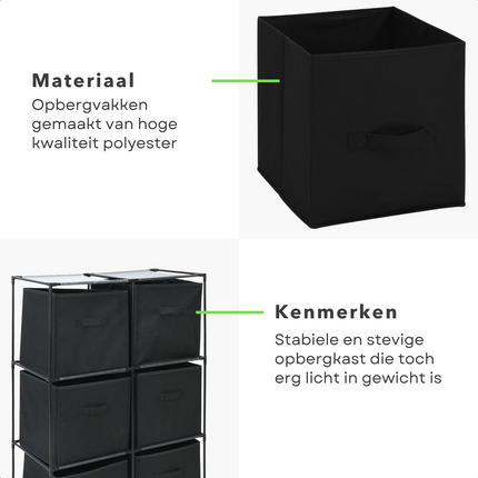 Cheqo® Opbergkast - Halkast - Ladekast met 6 Compartimenten - 68x35xH102cm - Metalen Frame - Polyester Vakken - In Elkaar Te Zetten Ladekast