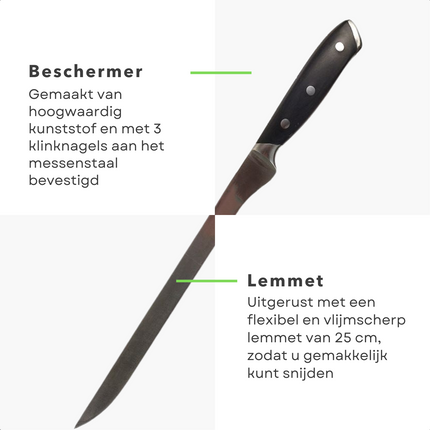 Cheqo® Hammes 25cm - Fileermes - Hoogwaardig Kunststof Heft - Ergonomisch Gevormd - RVS Messenstaal - 38cm Lengte Koksmes