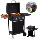 Cheqo® Gas Barbecue met Branders - BQQ -  106 x 53 x H102 cm - Buitenkeuken Verrijdbaar - 2 Zijtafels - Thermometer - Gepoedercoat Metaal - 14.7 kg - Zonder Slang & Drukregelaar BBQ