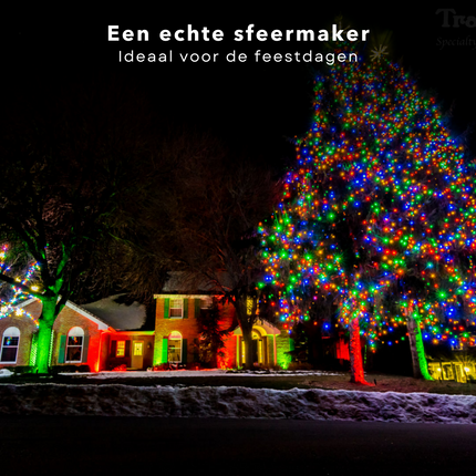 Cheqo® LED Verlichting 600 LED - 18m - Multicolor - 8 Lichtfuncties - Soft Wire - 3m Aanloopsnoer - Feestverlichting - Kerstverlichting - Tuinverlichting - Buitenverlichting - Gekleurde Kerstverlichting - Voor Binnen en Buiten Kerstboomverlichting