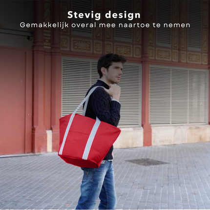 Cheqo® Geïsoleerde Koeltas - 22,3 liter - Rood - Isolerend - Thermische Binnenkant - Dubbel Handvat - Rits - 18,5 x 18 cm - Verstevigde Bodem - Voor Picknick & Boodschappen Koeltas