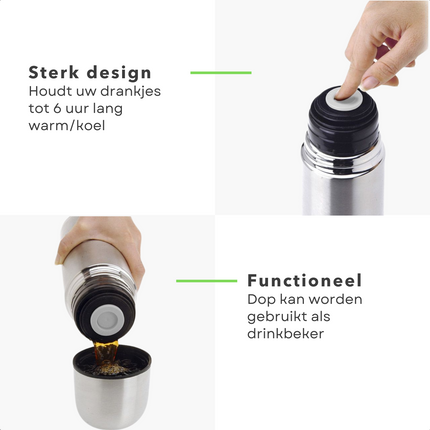 Cheqo® Isolatiefles 0,5L - 500ml - Vacuüm Fles - Thermosfles - Isolatiebeker - Isoleerkan - Drinkfles Isolatiefles
