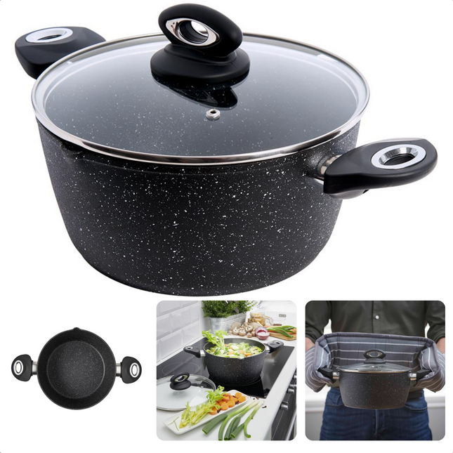 Cheqo® Braadpan Inductie - Ø24cm - 3mm Dikte - Soft Touch Handvat - 1.8kg - Alle Warmtebronnen - Vaatwasserbestendig - Pfoa Vrij - Non-Stick - Keramische Coating Braadpan