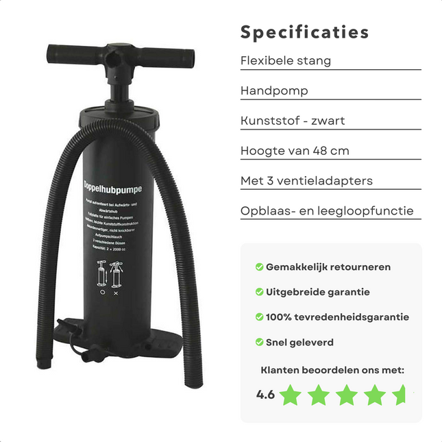Cheqo® Handpomp - Dubbele Pomp - Luchtpomp - 2 Liter - Handmatig - Ideaal voor Luchtbed Handpomp
