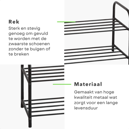 Cheqo® Schoenenrek - Metaal - 2 Laags - 91cm - Schoenenkast - Opbergrek Schoenen - Zwart Schoenenrek
