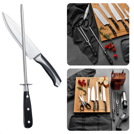 Cheqo® Messenslijper Aanzetstaal - Slijpstaaf - Slijpsteen - 25 cm - RVS - Vaatwasserbestendig Messenslijper