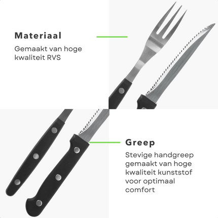 Cheqo® 8-delige Barbecue Bestekset - Steakmes & Vorkset - Kartelmes - Perfect voor BBQ - 4 Messen & 4 Vorken - RVS - 19cm Vorken & 21cm Steakmessen Messensets