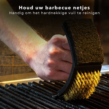 Cheqo® 3-in-1 Barbecue Borstel - BBQ Borstel met Schraper - Schrapen, Schuren & Borstelen - Kunststof Borstel & RVS Schraper - Barbecue Grillrooster Schoonmaken - 25 cm Barbecueborstel