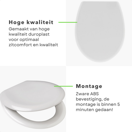 Cheqo® Toiletbril Duroplast - WC Bril - 45 x 38 cm - 18 Inch - Wit - Verbinding ABS - Softclose WC-brillen