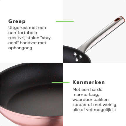 Cheqo® Koekenpan - Ø20 cm - Rose Gold - RVS Handgreep - Harde Marmeren Deklaag - PFOA-Vrij - Gesmeed Aluminium - Voor Alle Warmtebronnen - Anti-Aanbaklaag - Vaatwasserbestendig - Inductie Koekenpannen