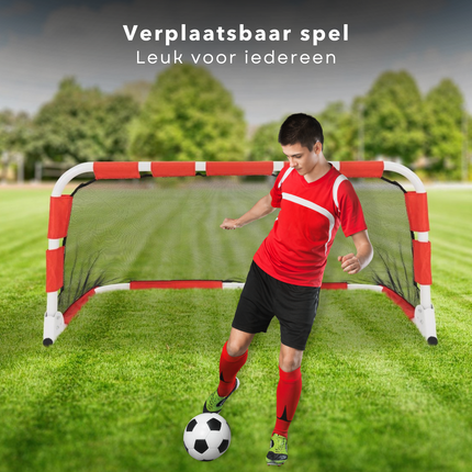 Cheqo® Opvouwbaar Voetbaldoel - Voetbalgoal Opvouwbaar - 120 x 60 cm - Staal - PE Mesh - Met Toolkit en Grondpennen Voetbaldoelen