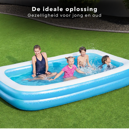 Cheqo® Grote Rechthoekige Familiebad - Zwembad - Opblaasbad - Opblaasbaar Zwembad - 262x175x51cm - 778L - Extra Brede Wanden - Stevig Getest Vinyl - Incl. Aftapplug & Reparatiepatch Opblaas Zwembad