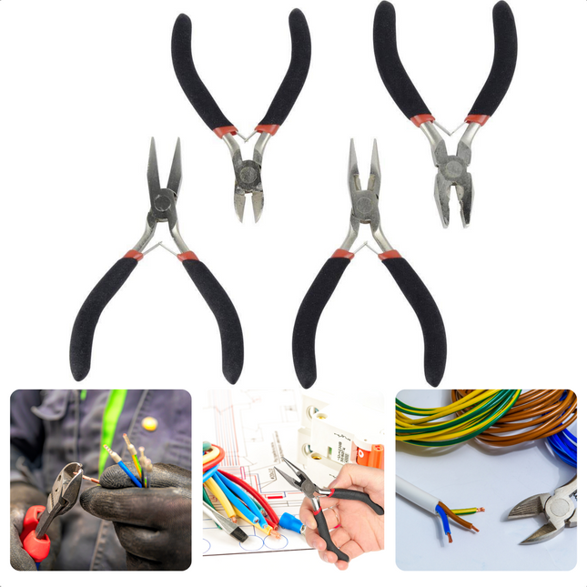 Cheqo® 4-delige Elektro Precisie Tangenset - Zelfopenend - Meervoudig Verchroomd c50 Staal - Antislip Softgrip Handgrepen - 4-delige set - Veilig - Inwendige Veer - Elektra - Tangenset Tangensets