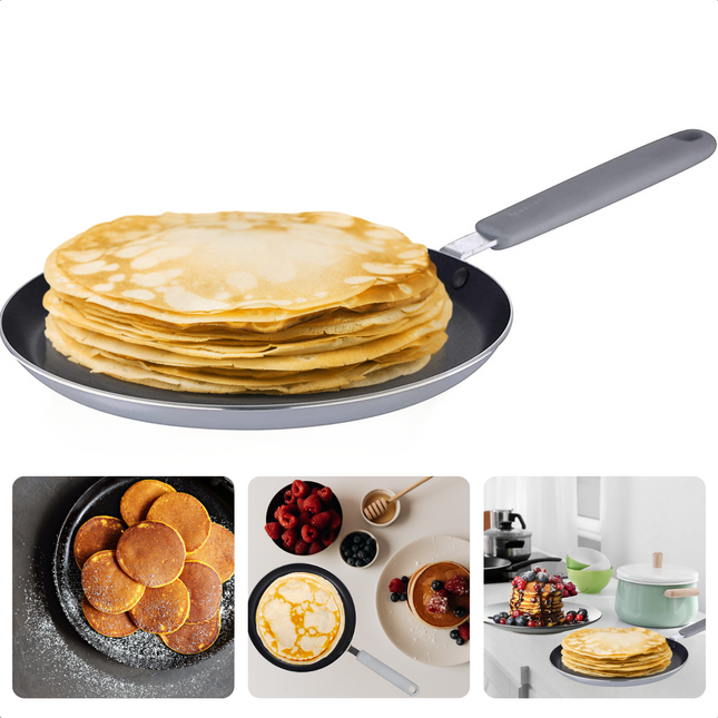 Cheqo® Pannenkoekenpan voor Inductie - ø24cm - Koekenpan - Alle Warmtebronnen - Geperst Aluminium - Anti-Aanbaklaag - Softtouch Handgreep - Ophangoog Koekenpan