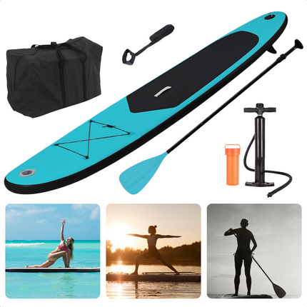 Cheqo® Complete SUP-Set - Opblaasbaar SUP Board - Stand Up Paddle Board - Tot 80kg - EVA Anti-Slip - Verstelbare Peddel - Met Rugzak en Handpomp - Blauw SUP Board