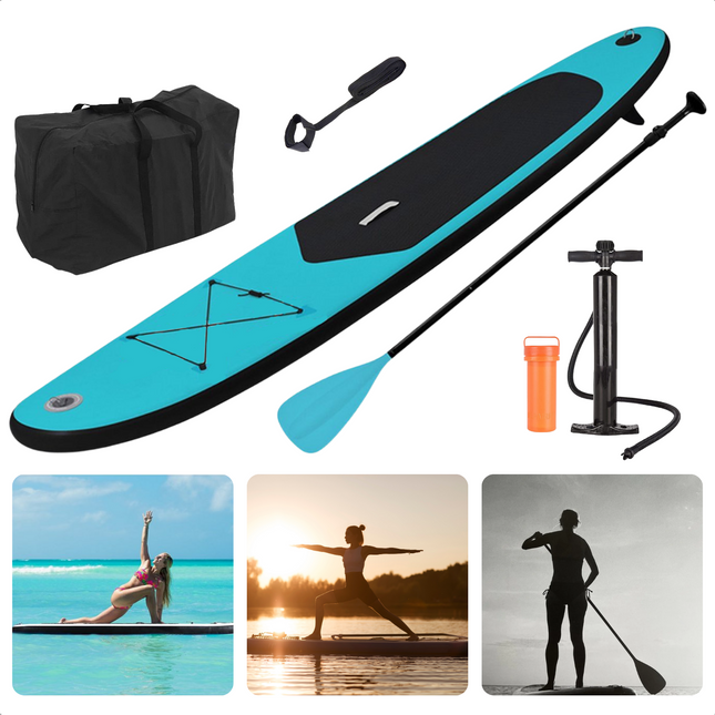 Cheqo® Complete SUP-Set - Opblaasbaar SUP Board - Stand Up Paddle Board - Tot 80kg - EVA Anti-Slip - Verstelbare Peddel - Met Rugzak en Handpomp - Blauw SUP Board