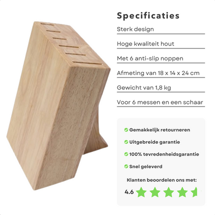 Cheqo® Messenset met Messenblok - Messen met Houten Blok - 6 Messen & Schaar - Messenset met Messenblok - Keukenmessen en Keukenschaar Messenblokken met messen