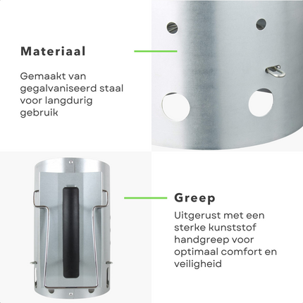Cheqo® Luxe Brikettenstarter - BBQ Snelstarter - Houtskoolstarter - Hitteschild - Ø19cm - Hoogte 30.5cm Brikettenstarter