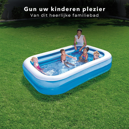 Cheqo® Familie Zwembad - Opblaas Zwembad - Zwembad Opblaasbaar - 211x132cm - Stevig Vinyl - 2 Gelijke Ringen - Extra Brede Zijwanden - 400L Watercapaciteit Opblaas Zwembad