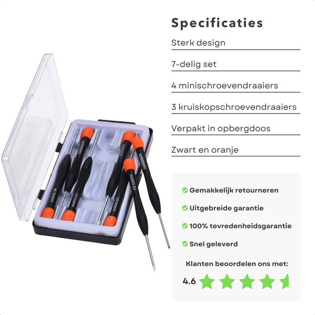 Cheqo® Precisie Schroevendraaierset - Schroevendraaiers  Klein - Gereedschapset - 7-delig - Schroevendraaier - Klusgereedschap - Handgereedschap - Lange Levensduur - Hoge Kwaliteit Schroevendraaiers