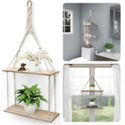Cheqo® Luxe Plantenhanger - Wanddecoratie - Wandhanger - 2 Plateaus - MDF - 30x10x66cm - 550g - Lichte Houtskleur & Wit Touw Plantenhanger