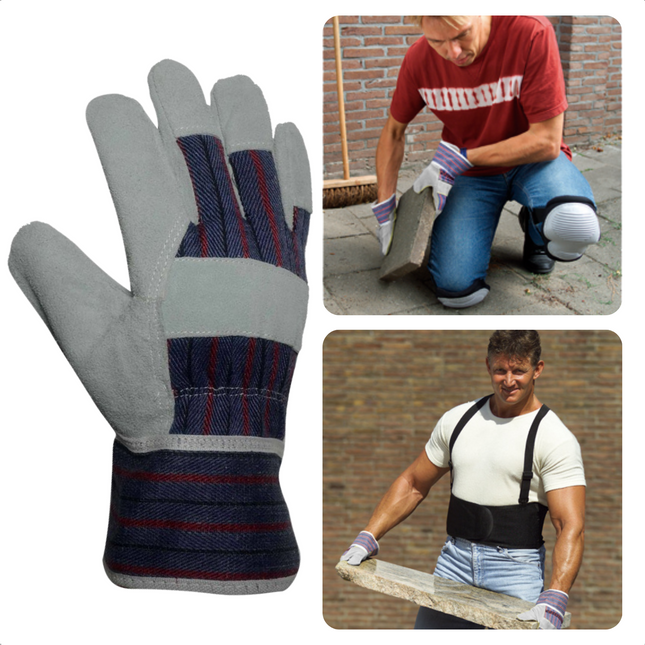 Cheqo® PRO Leren Werkhandschoenen - Handschoenen voor Klussen - Cow Split Leather - EN 420 + EN 388 - 2124 - TP0450D - 140g - 9/L Werkhandschoenen