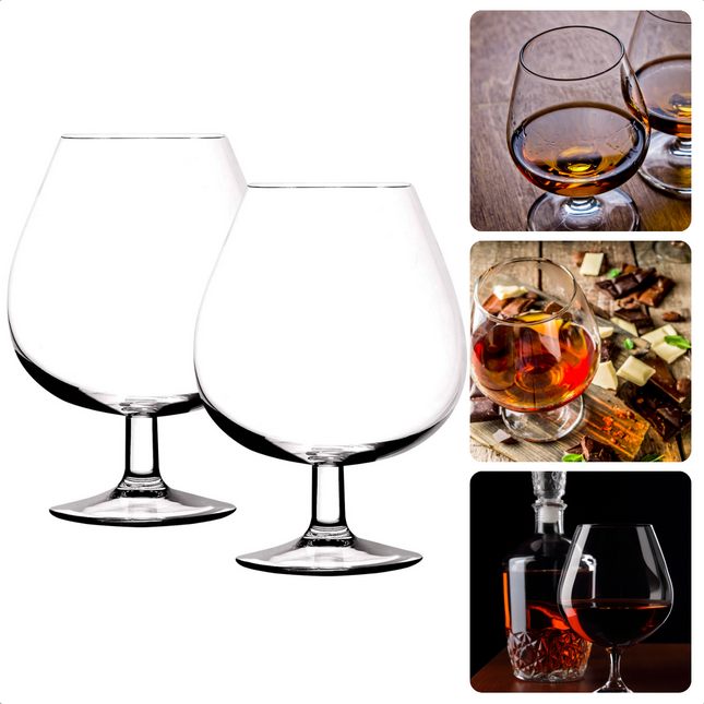 Cheqo® 2 Cognacglazen 67cl - 5x Sterker Kristalglas - Krasbestendig - Vaatwasbestendig - 15cm Hoogte - Kristallen Cognac Glas - Whisky Glazen Whiskeyglazen