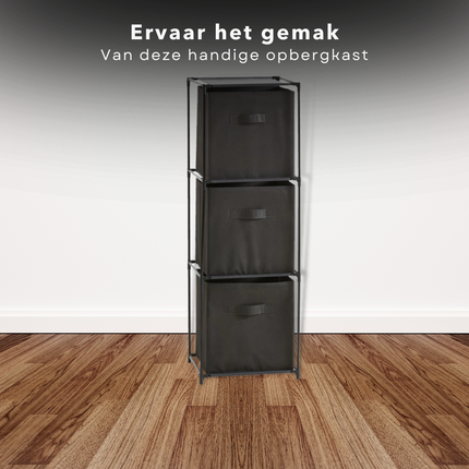 Cheqo® Opbergkast - Halkast - Ladekast met 3 Compartimenten - 35x35xH102cm - 30x30x30cm - Polyester - Metalen Frame - Kunststof Verbindingen - Gemakkelijk In Elkaar Te Zetten Ladekast
