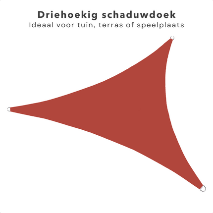 Cheqo® Schaduwdoek Driehoek - Terra Rood - Waterafstotend Polyester 100% - Compleet met Touw - Verpakt in Afsluitbare Draagzak - 360x360x360cm Schaduwdoek