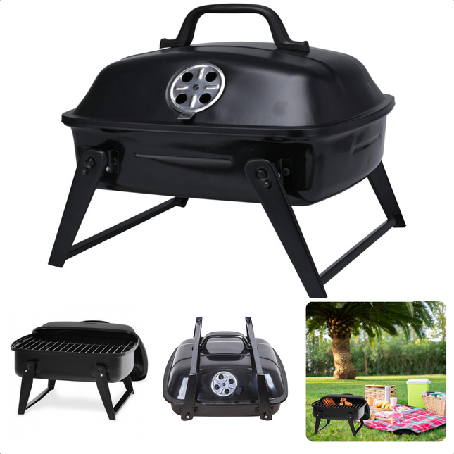Cheqo® Draagbare Barbecue - BBQ - Houtskoolbarbecue - Houtskool - Compact & Lichtgewicht - 37x32xh32 cm - 35x29 cm Grilloppervlak - Ideaal voor Camping, Strand & Park BBQ