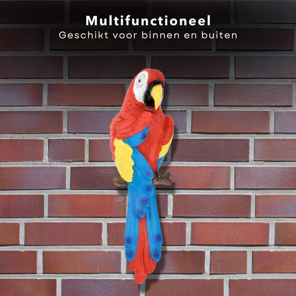 Cheqo® Papegaai met Licht - Wandlamp - Papegaai Decoratie - 37cm Hoog - 12cm Breed - 2 LED's - Polyresin Wandlamp