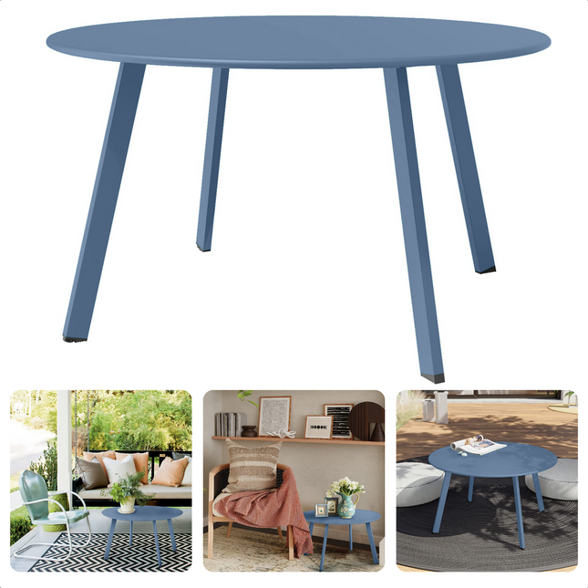 Cheqo® - Tafeltje Metaal - Mat Blauw - Tafel 70cm - Hoogte 40cm - Tafeltje - Tuintafel - Bijzettafel voor Binnen en Buiten - Nachtkastje - Salontafel - Voor Woonkamer - Slaapkamer - Eetkamer - Studeerkamer - Tijdloos Design - Weersbestendig Bijzettafel