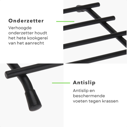 Cheqo® Pannenonderzetter - Panonderzetter - Pannen Onderzetter - Staal - Rechthoek 35x20cm - Met Bescherm Pootjes Panonderzetters