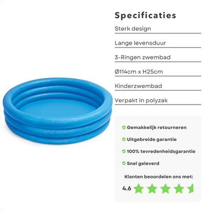 Cheqo® 3-Rings Kinder Zwembad - Kinderbad - Opblaasbad - Opblaaszwembad voor Kinderen - 114cm - 25cm - Kinderbad - 3 Luchtkamers - Met Opbergzak Opblaas Zwembad