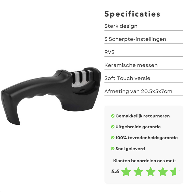 Cheqo® Messenslijper - Doortrekslijper - Messen Slijper - 3 Scherptestanden - Grof, Fijn, Keramisch - 20,5x5x7cm Messenslijper